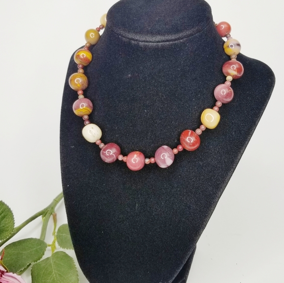 Natural Agate Stone Bead Choker Necklace - Picture 8 of 11
